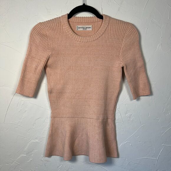 Apiece Apart Sweaters - Apiece Apart Blush Ribbed Peplum Knit Top Minimalist Chic Quiet Luxury Feminine